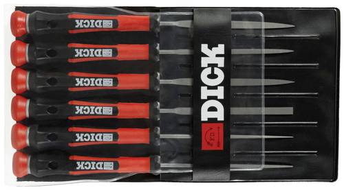 Dick 2160142-2K Nadelfeilen-Satz 6-teilig mit schwarz/roten Griffen, 140 mm, Hieb 2, Länge 140mm 1 Set