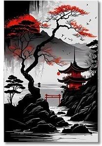 Inspired Finds 3PCS Vintage Japanese Landscape Canvas Wall Art Set For Modern Japandi Home Decor red Maple & Pagoda River Scene 15.75x23.62in