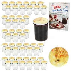 50er Set Sturzglas 230ml HOCH Einmachglas TO66 Honig Deckel Rezept-Heft
