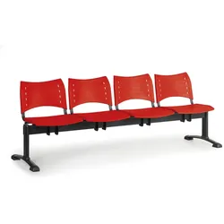 Kunststoff-Wartezimmerbank, Traversenbank VISIO, 4-sitzer, rot, schwarze Füße