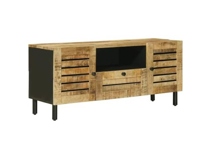 GHVBNMF TV Schrank Massivholz Mango Lowboard Natur 105x33x46 cm Vielseitige Aufbewahrung fürs Wohnzimmer: Fächer mit edlen Messingknöpfen bieten geordneten Stauraum für moderne Medien.