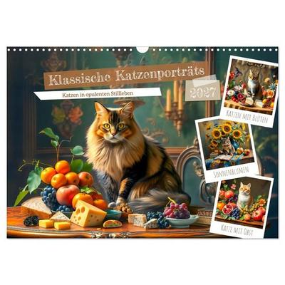 Klassische Katzenporträts - Katzen in opulenten Stillleben (Wandkalender 2027 DIN A3 quer), CALVENDO Monatskalender