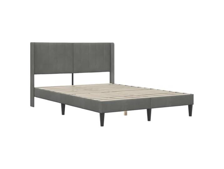 KTHLBRH Bettgestell dunkelgrau 153 x 203 cm Samt Gepolstertes Kopfteil, Lattenrost, Beine verstärkt, Verwendung im Innenbereich