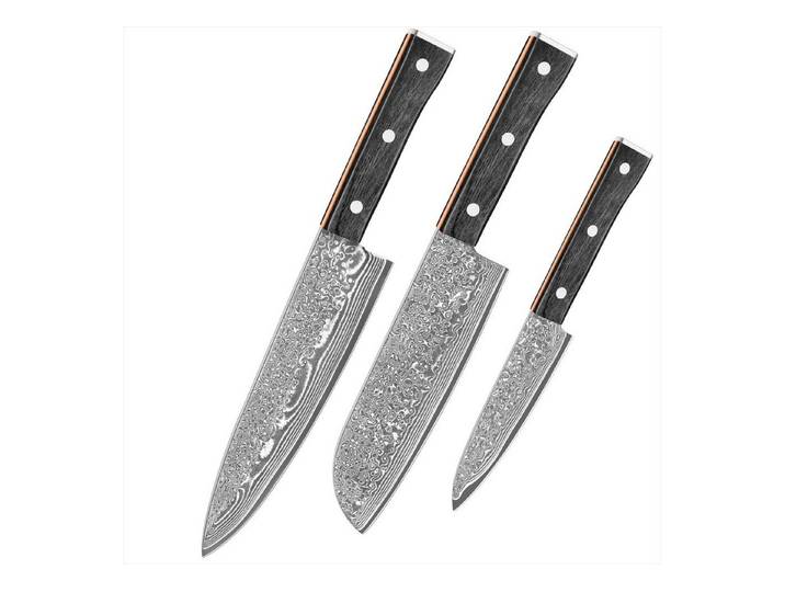 UniqueFire Messer-Set 3tlg. Damastmesser Set Küchenmesser aus 67 Lagen Damaststahl (3-tlg)