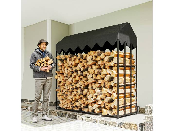 Outsunny Range Bûches Extérieur Acier 186x70x185cm Noir