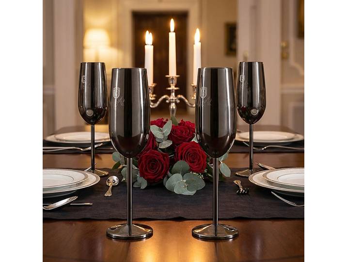 Metall-Champagnerglas-Set, 4tlg., schwarz, je 260 ml
