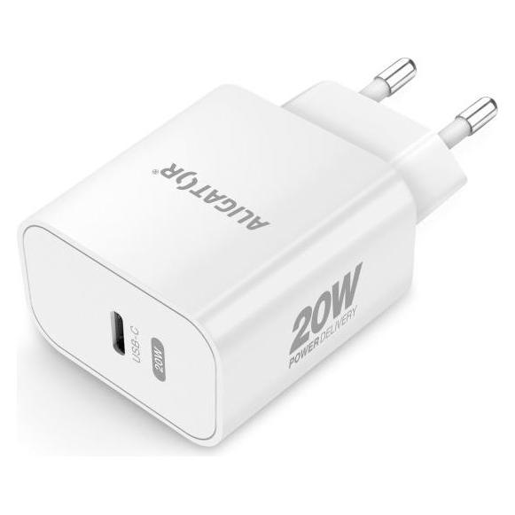 Aligator Chytrá síťová nabíječka Power Delivery, USB-C kabel pro iPhone/iPad, bílá (20 W, 1 Port) (CHPD0014)