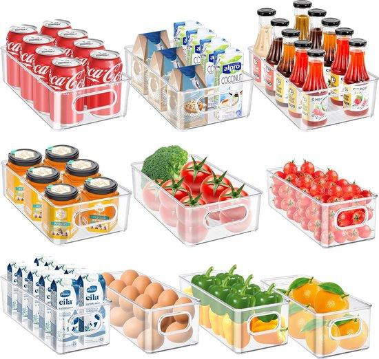 Set van 10 BPA-vrije transparante plastic koelkastorganizers, stapelbaar en vriezerbestendig