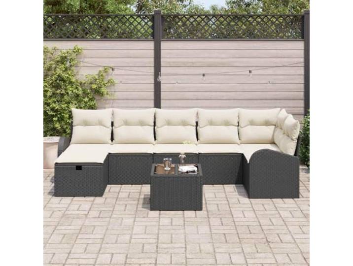 KTHLBRH Gartenmöbel-Set aus Polyrattan, Schwarz und Creme, mit Kissen Modular, wetterfest, mit Sitzsack und Aufbewahrungsbox