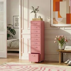 Rollcontainer Kökar mit 8 Schubladen 109x28x41 cm Rosa [en.casa]