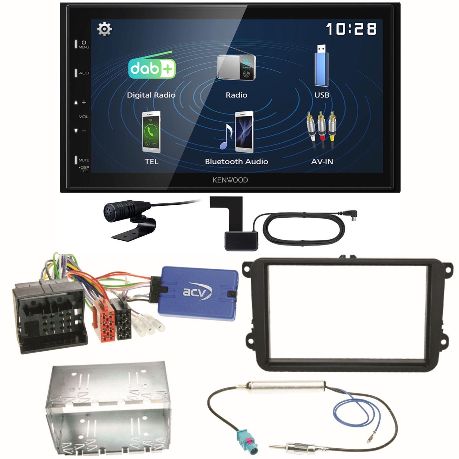 Kenwood DMX129DAB DAB+ Bluetooth USB Einbauset für Golf 5 6 Passat 3C B7 Touran