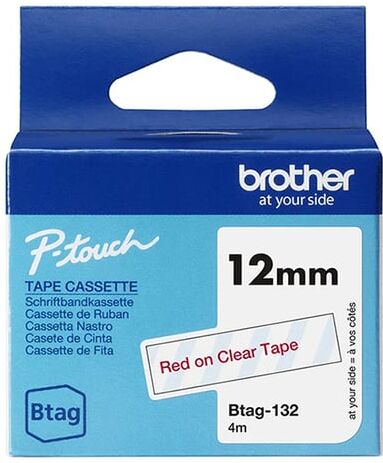 Brother Btag-132 fita não laminada vermelho sobre transparente 12 mm
