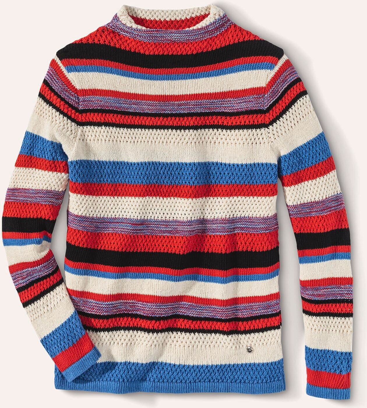 Walbusch Kaminkragen Pullover Multigarn, normale Größen, Farbe Blau, 48, edle Baumwollmischung atmungsaktiv und hautsympathisch Damen