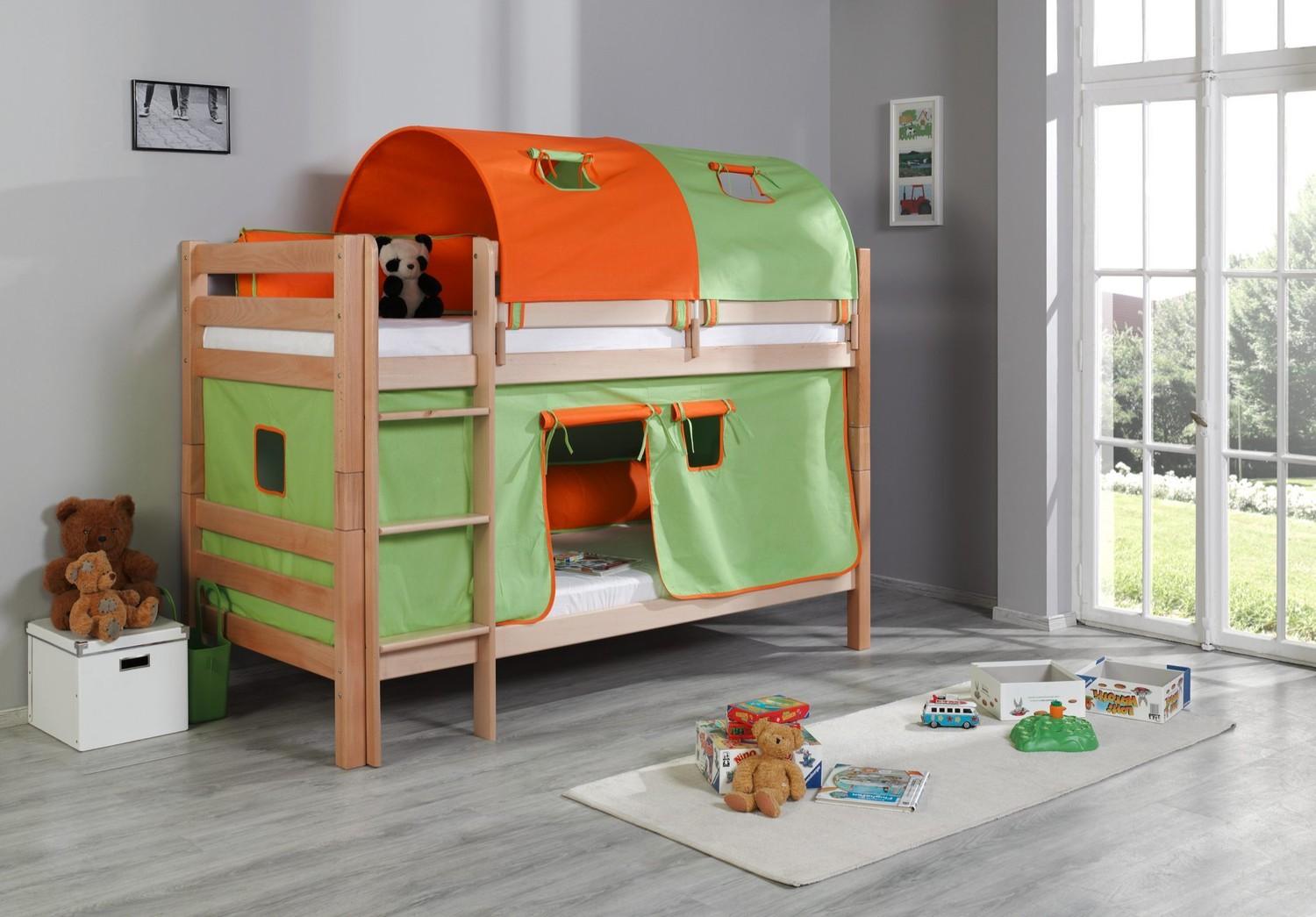Etagenbett Benni Natur Lackiert Buche Massiv 90x200 cm mit Rollrosten