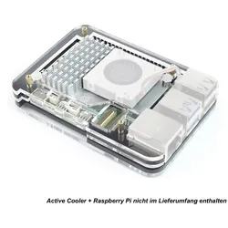 Slim Acryl Gehäuse für Raspberry Pi 5 + Active Cooler, stackable, transparent/schwarz