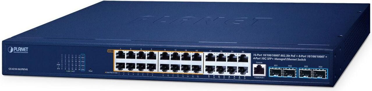 Planet GS-4210-16UP8T4X 24-Port Managed Switch met 16x PoE++