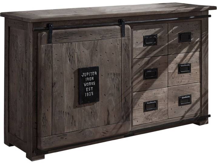 MASSIVMOEBEL24 Buffet 140x45 Manguier laqué Gris RAILWAY #221