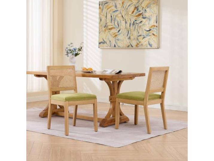 Ropilly Esszimmerstühle 2er Set mit Rattan Rückenlehne Massivholzrahmen und gepolsterter Sitzfläche für Küche und Esszimmer