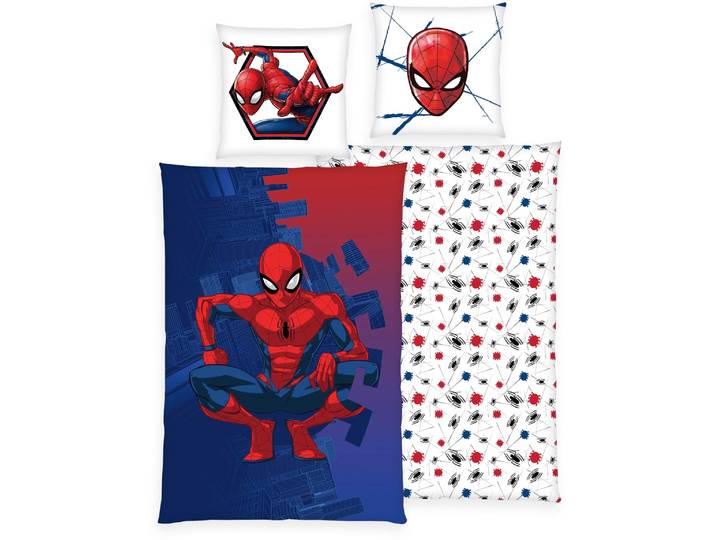Bettwäsche SPIDERMAN Spiderman , bunt, B/L: 135cm x 200cm, 1 Stk., 1 Stk., Renforcé, B/L: 80cm x 80cm, 2 Stk., Renforcé, Obermaterial: 100% Baumwolle, Bettwäsche, Bettwäsche, mit coolem Motiv