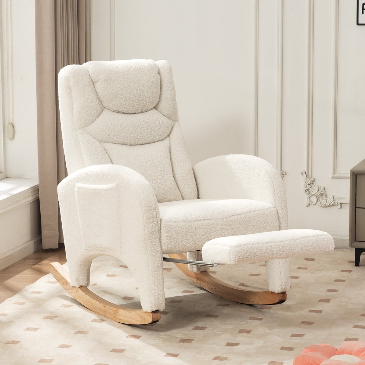 Sweiko Schommelstoel Relaxfauteuil met voetsteun - Teddy - Wit