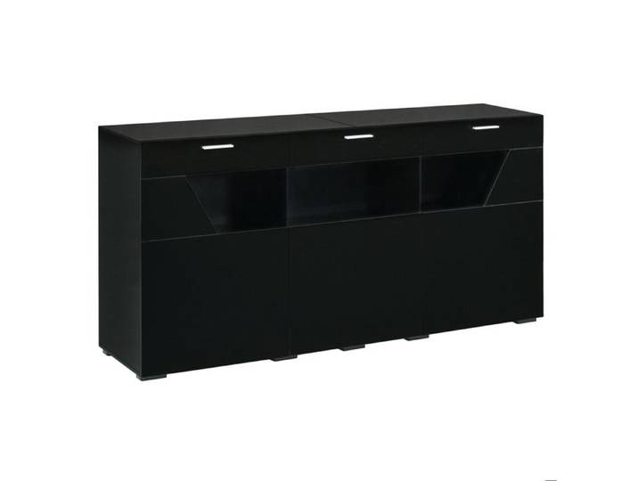 ELVORIN Buffet bas 160 x 38 x 78 cm noir brillant 3 portes avec verre LED contrôlée par application