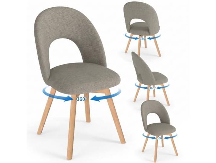 WAFTING Esszimmerstühle drehbar Polster Holzbeine 4er Set，Dunkelbraun 360° drehbar, dicker Leinenstoff mit luftdurchlässiger durchbrochener Rückenlehne, geeignet für Esszimmer, Küche, Wohnzimmer