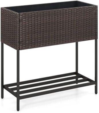 Costway Wicker Raised Garden Bed with Storage Shelf and Removable Liner for Flowers