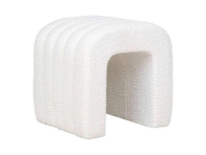 Pouf design en tissu bouclé peluche blanc