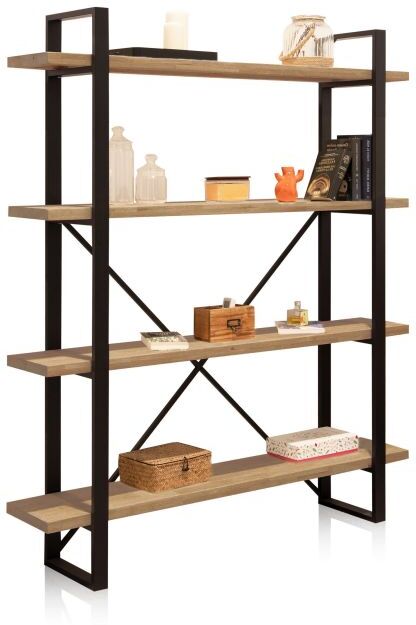 duehome Estantería alta de 4 baldas 180 cm Plank - Roble boreal – Negro