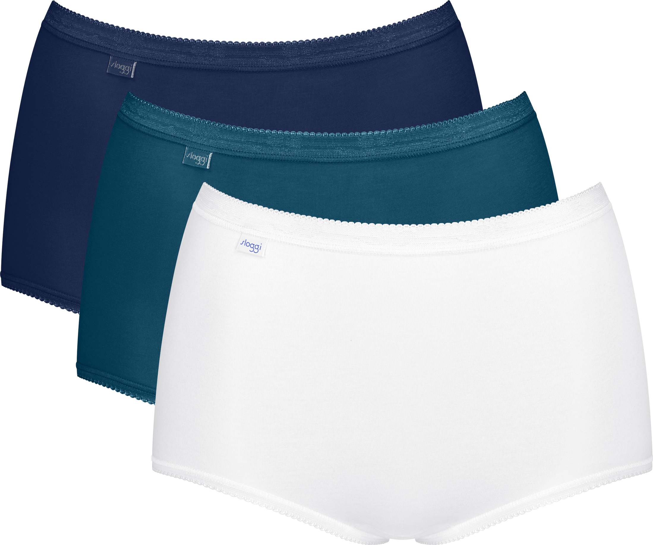 Maxislip SLOGGI "Basic+ Maxi", Damen, Gr. 58, Single Jersey, blau combination, Single Jersey, Obermaterial: 95% Baumwolle, 5% Elasthan, figurbetont, Unterhosen Maxislip, perfekter Sitz, Cotton-Mix, hohe Taille blau combination 58, Single Jersey