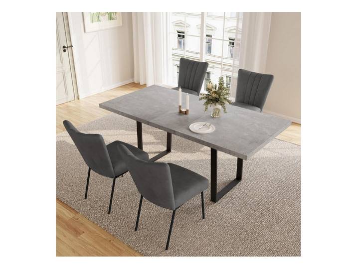 LuxusKollektion Essgruppe Esstisch Ausziehbar 130 170 Tisch + Stühle 1 Tisch und 4 Graue Stühle