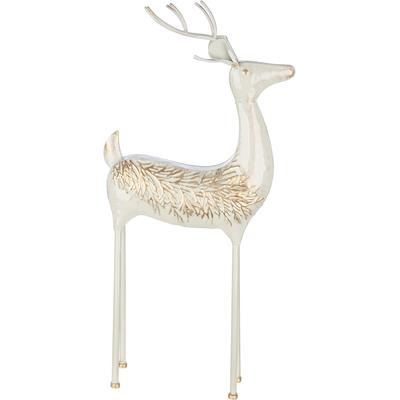Skulptur GILDE "Figur Hirsch Vancouver grau", weiß (grau), B:27cm H:60cm T:9,5cm, Metall, Dekofiguren, Rentier Dekofigur Weihnachten Winter Geweih Tiermotiv