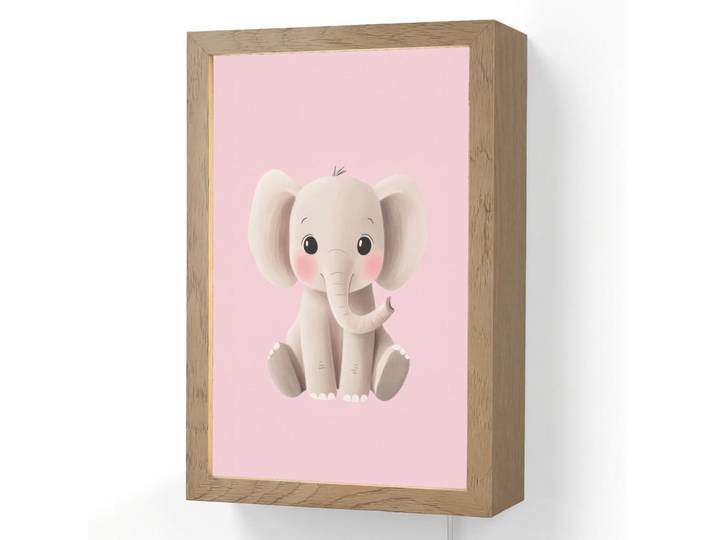 OnlyWow Wandleuchte - Elefant - Baby - Rosa - Cartoon - 20x30 cm, Hellrosa, Holzwerkstoff, Rechteckig, LED integriert, 20x30x8 cm, Lampen & Leuchten, Innenbeleuchtung, Wandlampe