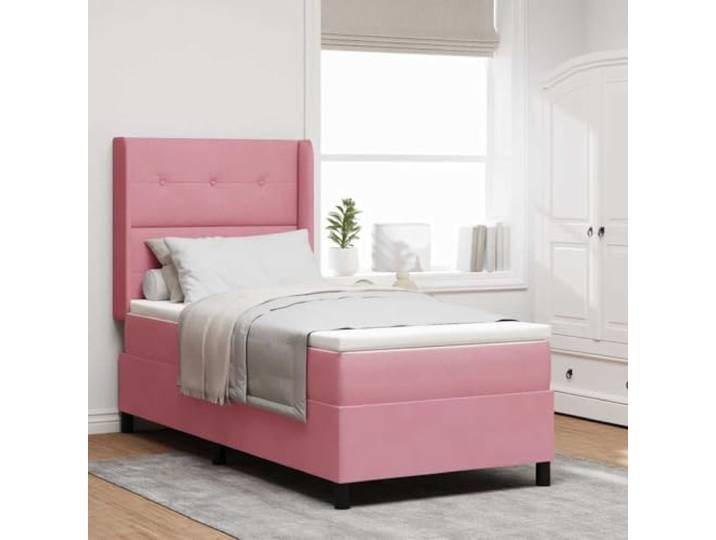 Samt LED Beleuchtung Mehrfarbig Schlafzimmer 100 x 200 cm Rosa Boxspringbett mit Matratze mit LED Rosa 100x200 cm Samt Bett mit Kopfteil und Lattenrost RGB Licht Schlafzimmer Möbel