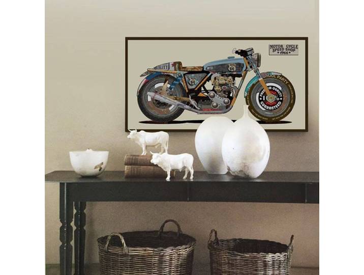 Bild Motorrad colorful II Leinwand / Papier Rahmen: Massivholz Zeder, lackiert Grau/Beige 82 x 42 x 2cm