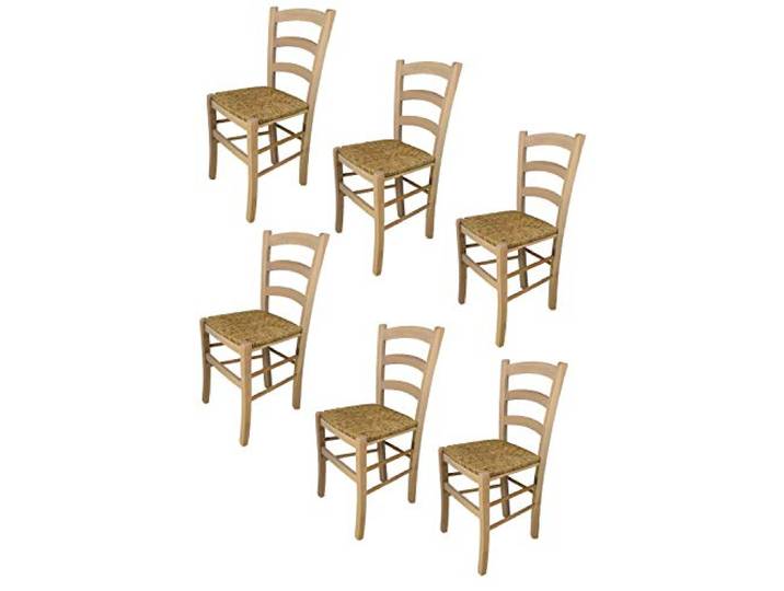 t m c s Tommychairs - 6er Set Stühle Venezia für Küche und Esszimmer, robuste Struktur aus poliertem Buchenholz, unbehandelt und 100% natürlich, Sitzfläche aus echtem Stroh
