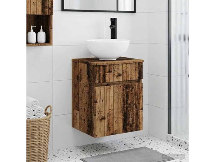 Wandmontiertes Waschbecken-Schränkchen Altholz 39x35x63 cm Holzwerkstoff Wandmontage, Holzwerkstoff, Altholz-Optik, 39x35x63 cm, moderne Schubladen, minimalistisch