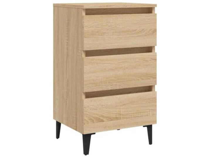 KDVXBCQJH Nachttisch mit 3 Schubladen Sonoma-Eiche 40x35x69cm Eleganter Nachtschrank fuers Schlafzimmer: Robuste Metallbeine treffen auf 3 Schubladen fuer geordnete Ablage.