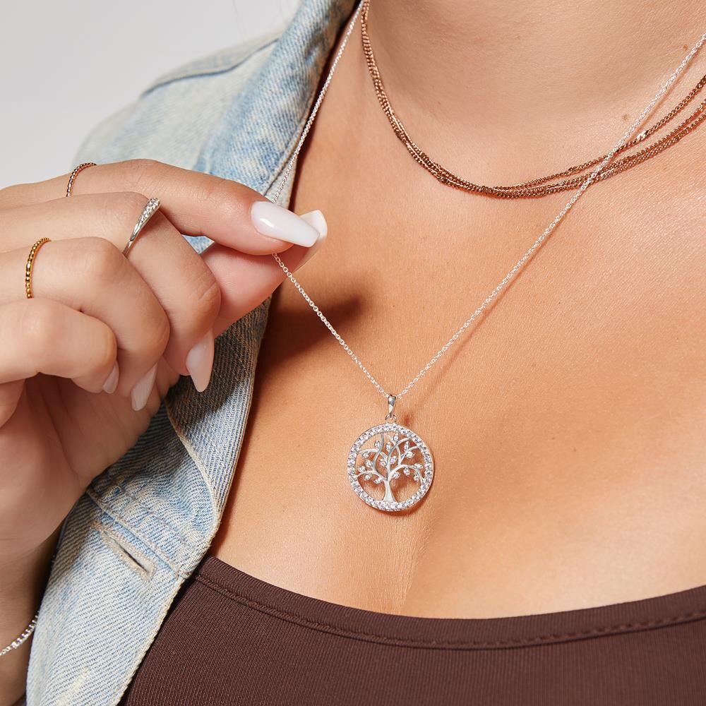 Unique Kette mit Lebensbaum Anhänger 925er silber silber