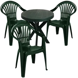 Mojawo, Gartentisch + Balkontisch, Sitzgarnitur Balkonmöbel Gartengarnitur 4-teilig Kunststoff Grün (70 x 72 cm)