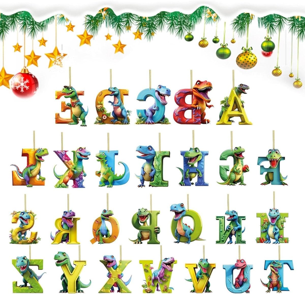Kerst Adventskalender met 24 Dinosaurus Dozen voor Kinderen - Feestelijke Decoratie - Model A - 26 x 18 x 3 cm