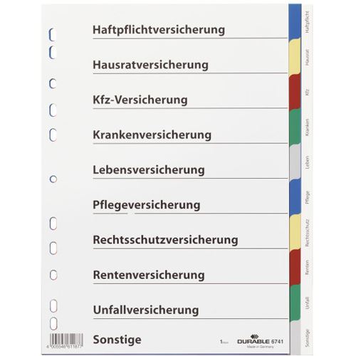 Durable Kunststoff-Register, für Versicherungen, A4, PP