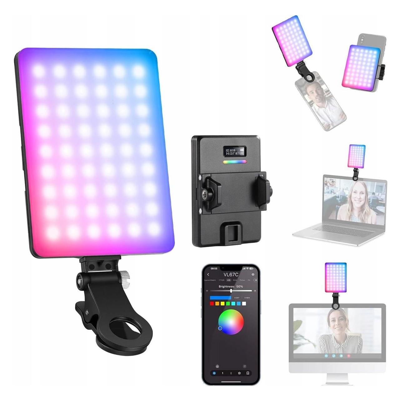 Neewer Lampa LED RGB 5W Selfie Vlog + KLIPS do Telefonu 1/4" ISO Bluetooth / VL67C (Ringlicht, Videoleuchte) (NEEWER)