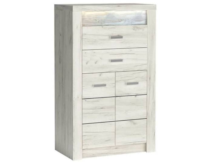 Commode haute avec poignées en acier sans LED blanche