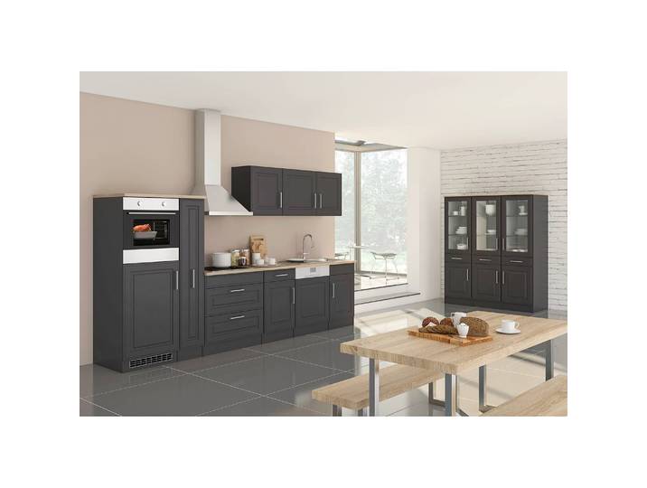 Küchenzeile Rom III 10-teilig 330 x 200 x 60cm Grau/Grau ohne Elektrogeräte