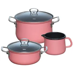 Riess Email Kochtöpfe, Starterset 3-tlg PINK 0520-114, Pfannenset + Topfset, Pink