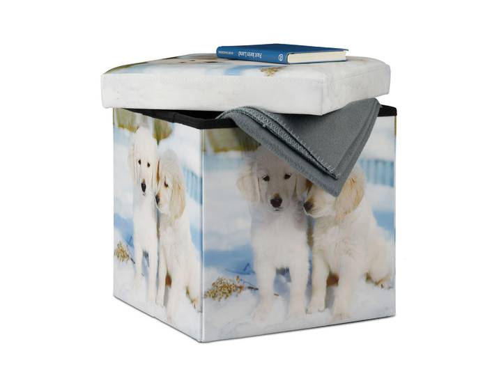 Relaxdays Sitzhocker Mehrfarbig Kunstleder faltbar mit Stauraum, Weiß, Holzwerkstoff, Kunststoff, Textil, 38x38x38 cm, Wohnzimmer, Sessel, Hocker, Sitzwürfel