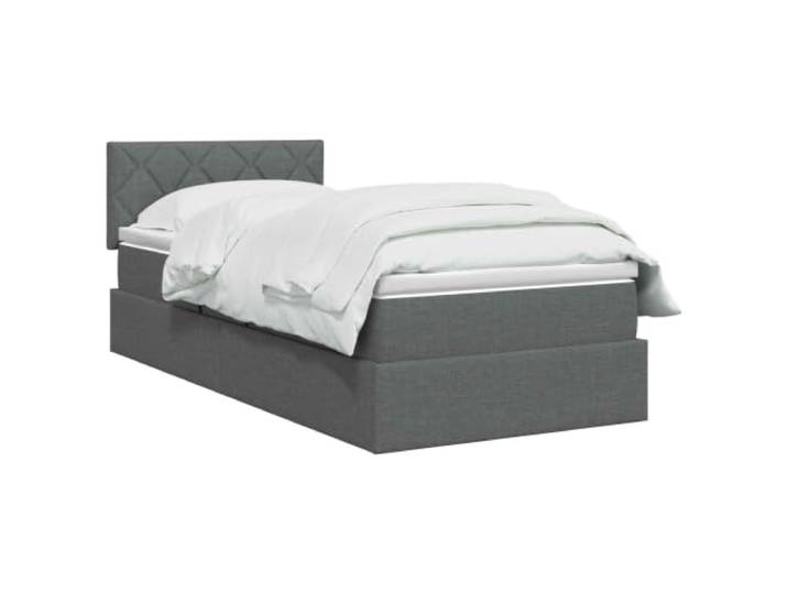 PUGYNBK Lagerbett, Matratze, Dunkelgrau, 90 x 200 cm Hydraulische Erhöhung, Kopfteil aus Polyester, Massivholz, Metallrahmen, mittlere Festigkeit