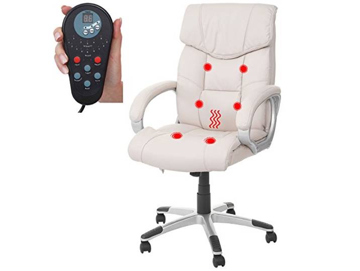 Mendler Massage-Bürostuhl HWC-A71, Massagefunktion, Kunstleder - Creme