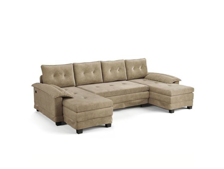 Canapé-lit convertible 278 cm en U avec lit escamotable USB coussins amovibles camel